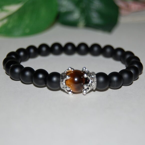 Onyx Bracelet,Black Onyx and Tiger Eye Bracelet - Picture 1 of 2